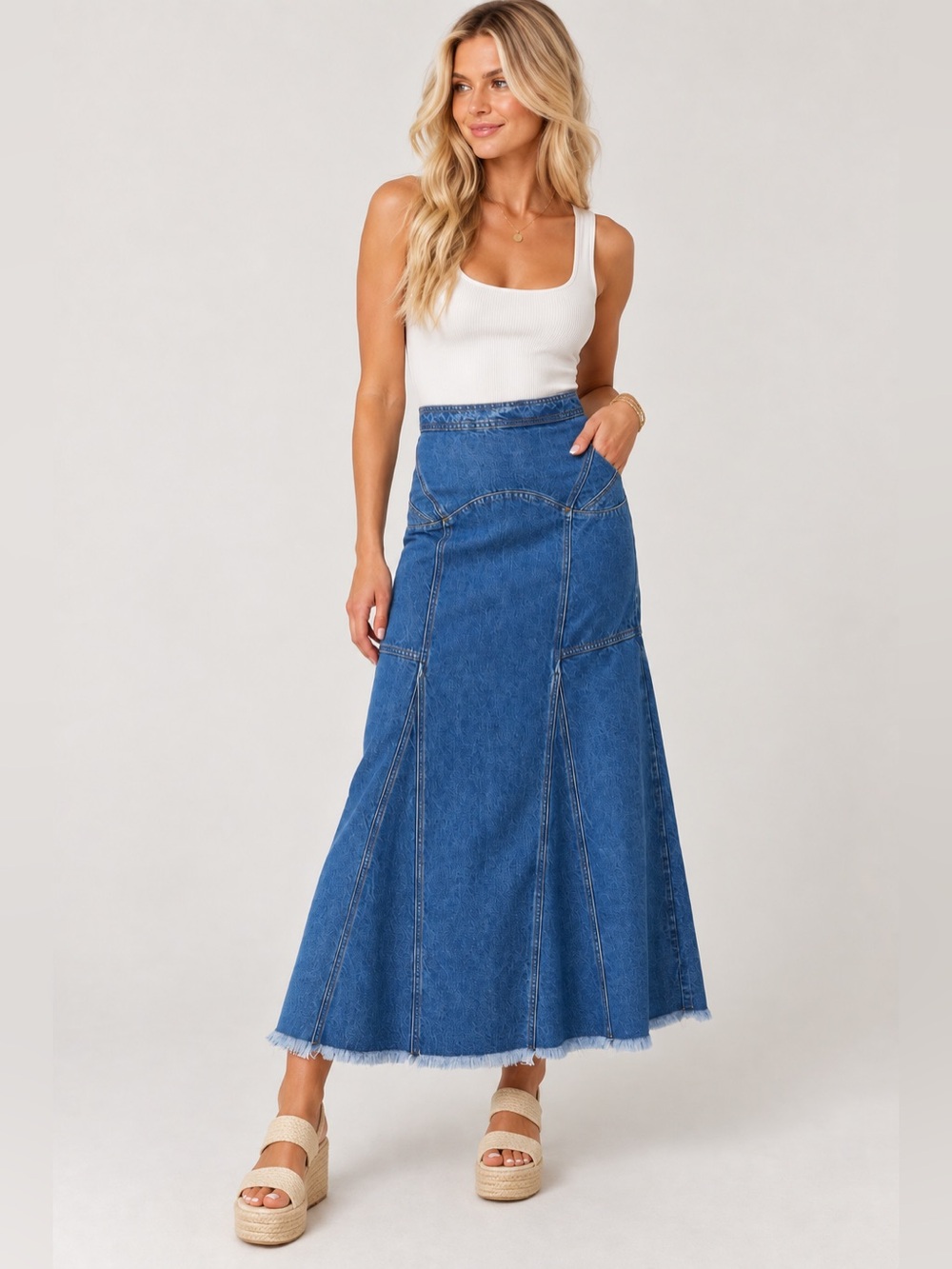 NWT SPELL Muse Denim Maxi Skirt Inky Blue XS